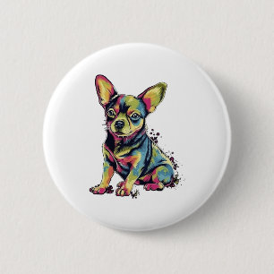 Chapa Redonda De 5 Cm Chihuahua Resumen Pintura Color Cute Perro
