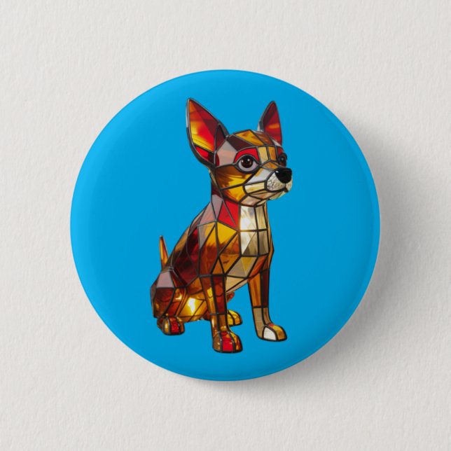 Chapa Redonda De 5 Cm Chihuahua Stained Glass Button (Anverso)