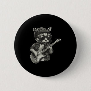 Chapa Redonda De 5 Cm Chill Cat Tocando Guitarra Rock Música Funny Anima