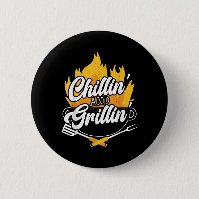 Chapa Redonda De 5 Cm Chillin Y Grillin Bbq Grillmaster Barbecue (Anverso)