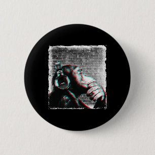 Chapa Redonda De 5 Cm Chimpancé De Mono Con Camisa De Auriculares - Edm