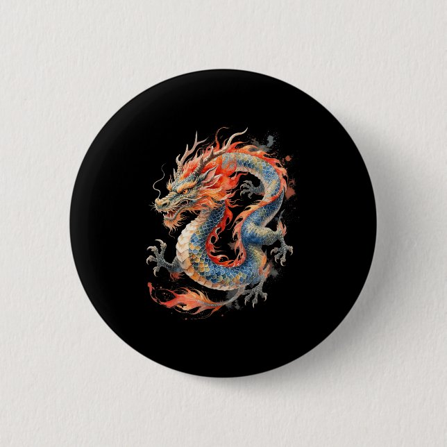 Chapa Redonda De 5 Cm Chinese Dragon Asian Mythology Zodiac  (Anverso)