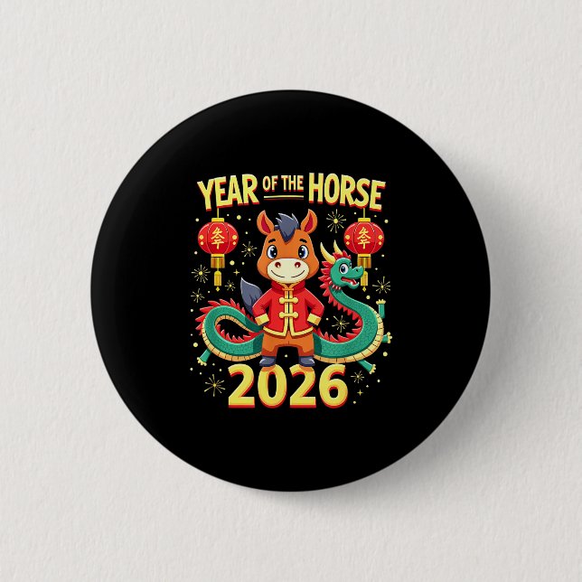 Chapa Redonda De 5 Cm Chinese New Year 2026 Year Of The Horse  (Anverso)