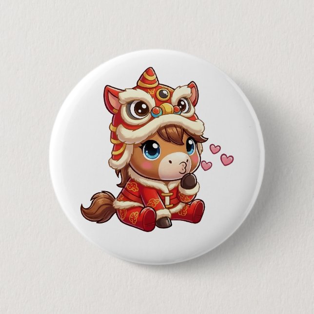 Chapa Redonda De 5 Cm Chinese New Year Horse 2026 Zodiac (Anverso)