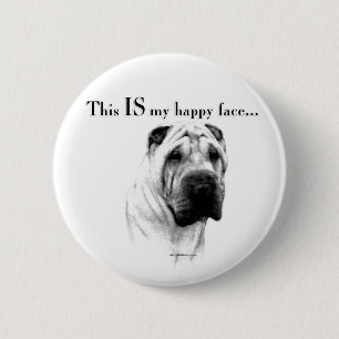 Chapa Redonda De 5 Cm Chino Shar Pei Happy Face