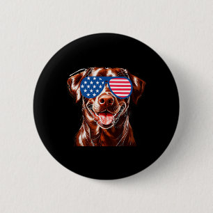 Chapa Redonda De 5 Cm Chocolate Lab Perro Bandera Estadounidense Patriót