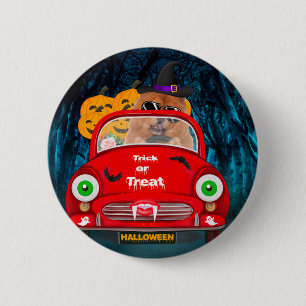 Chapa Redonda De 5 Cm Chow Chow Perro Conductor Coche Asustado Halloween