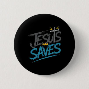 Chapa Redonda De 5 Cm Christan Jesus Saves Premium