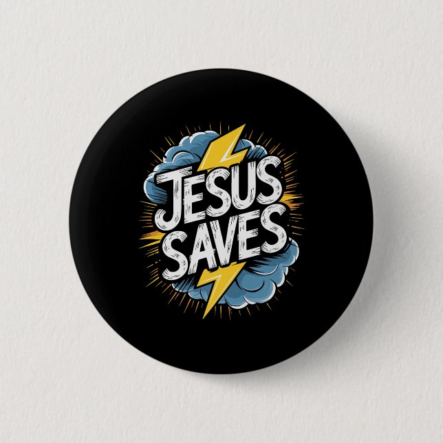 Chapa Redonda De 5 Cm Christan Jesus Saves Premium (Anverso)