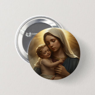 Chapa Redonda De 5 Cm Christian Faith Pin Button | Mother Mary and Jesus