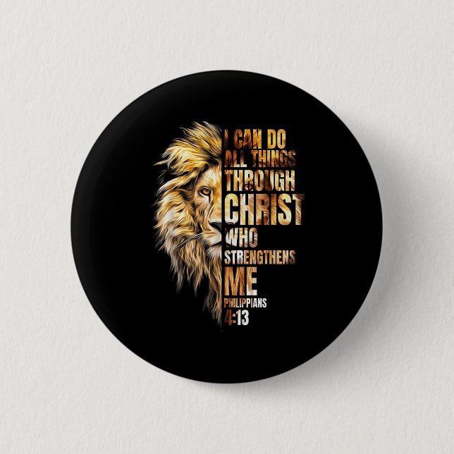 Chapa Redonda De 5 Cm Christian I Can Do All Things Through Christ Lion  (Anverso)