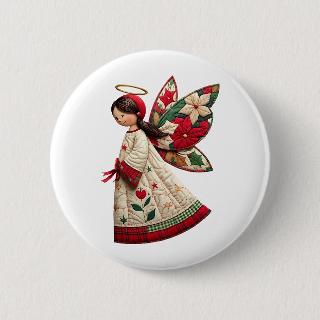 Chapa Redonda De 5 Cm Christmas Angel with Holiday Flowers (Anverso)