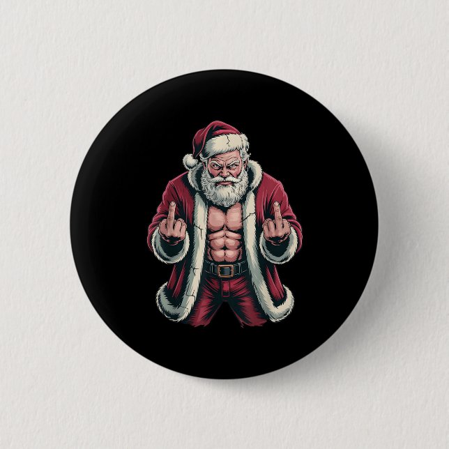 Chapa Redonda De 5 Cm Christmas Angry Santa Middle Finger Sarcastic Xmas (Anverso)