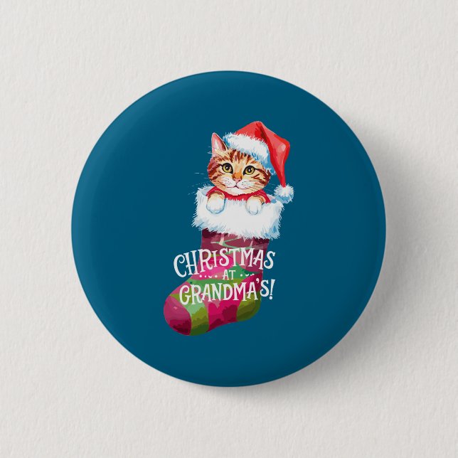 Chapa Redonda De 5 Cm Christmas Cat _ Christmas At Grandma Cat _ Cute Ca (Anverso)