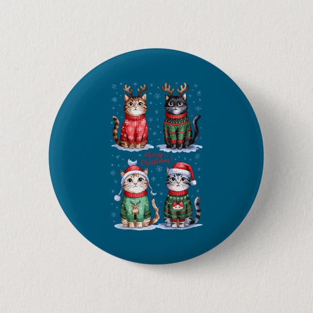 Chapa Redonda De 5 Cm Christmas Cats _ Merry Christmas Cats Graphic  (Anverso)