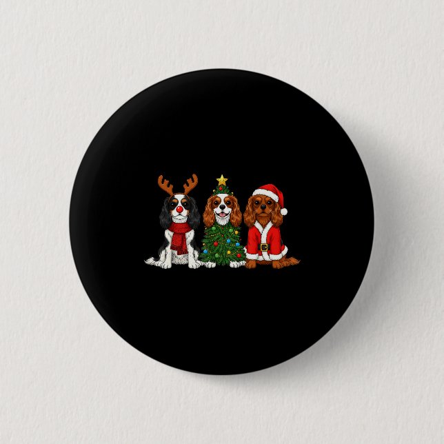 Chapa Redonda De 5 Cm Christmas Cavalier King Charles Spaniel Santa Rein (Anverso)