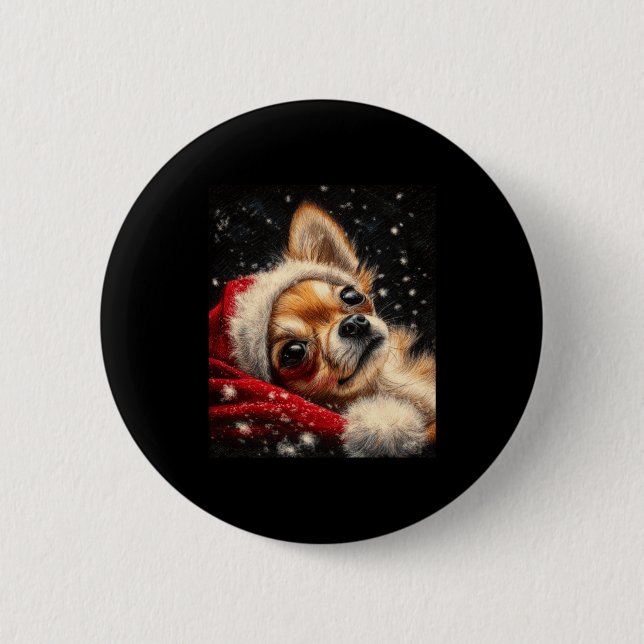 Chapa Redonda De 5 Cm Christmas Chihuahua On A Long Sleeve  (Anverso)