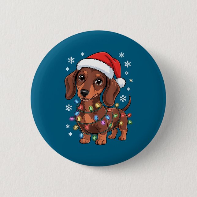 Chapa Redonda De 5 Cm Christmas Dachshund Lights Santa Hat Holiday Dog L (Anverso)