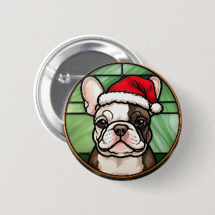 Chapa Redonda De 5 Cm Christmas de Vidrio Pintado de Bulldog Francés