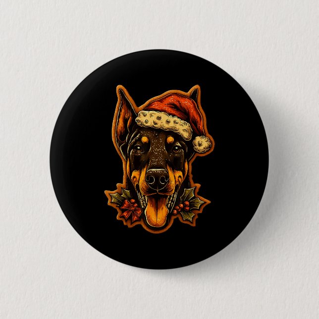 Chapa Redonda De 5 Cm Christmas Doberman Dog With Santa Hat Gingerbread  (Anverso)