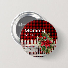 Chapa Redonda De 5 Cm Christmas Fence Buffalo Plaid Mommy-to-be