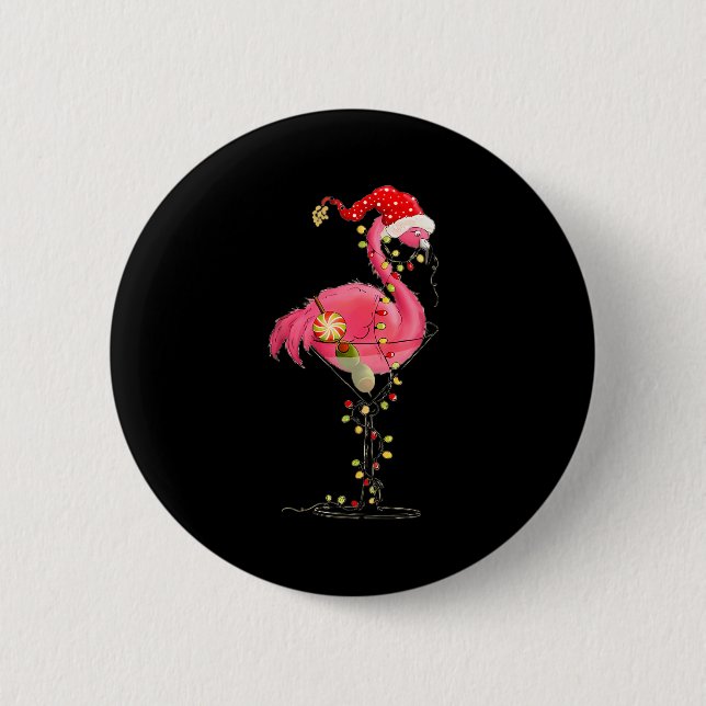 Chapa Redonda De 5 Cm Christmas Flamingo In Martini Gl For Trocal Holida (Anverso)