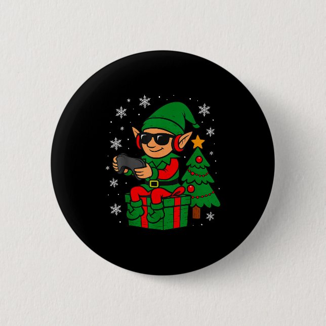 Chapa Redonda De 5 Cm Christmas Gamer Retro Elf Funny Xmas Gaming Boys K (Anverso)