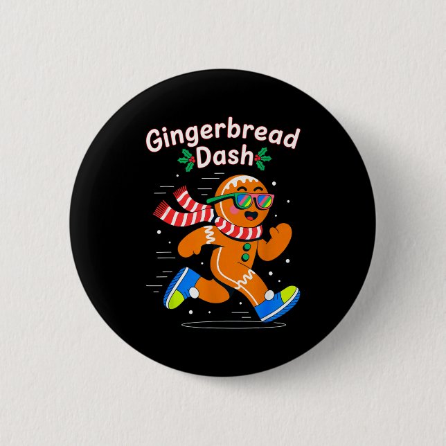 Chapa Redonda De 5 Cm Christmas Gingerbread Dash Running Runner Xmas Mar (Anverso)