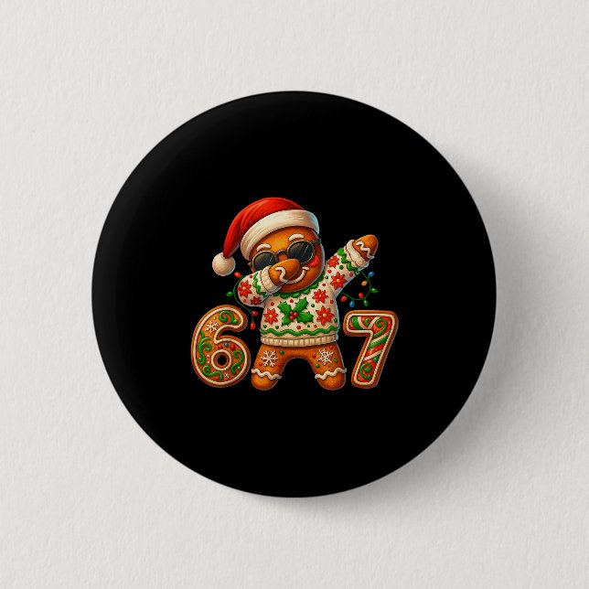 Chapa Redonda De 5 Cm Christmas Gingerbread Six Seven 67 Meme Xmas Slang (Anverso)