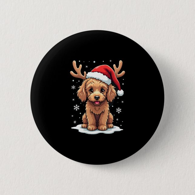 Chapa Redonda De 5 Cm Christmas Goldendoodle Dog Reindeer Holiday Doodle (Anverso)