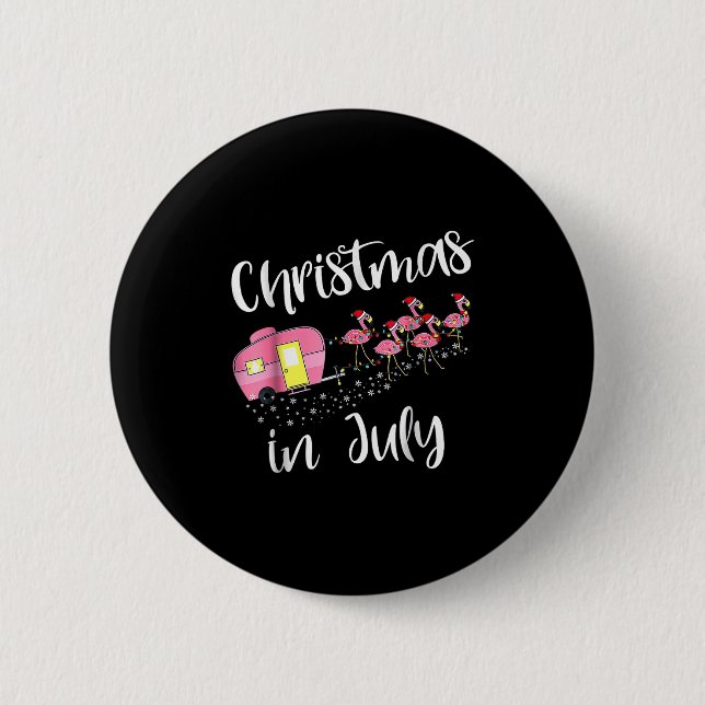 Chapa Redonda De 5 Cm Christmas In July Flamingo Nk  (Anverso)