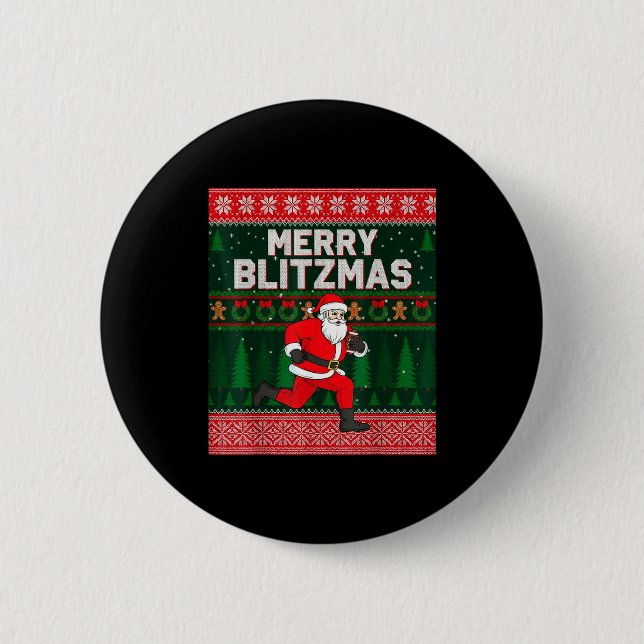 Chapa Redonda De 5 Cm Christmas Merry Blitzmas Santa Football Ugly Sweat (Anverso)