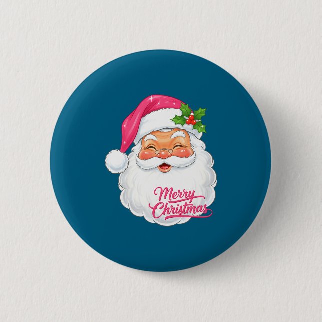 Chapa Redonda De 5 Cm Christmas Merry Christmas Santa Face Jolly Santa C (Anverso)