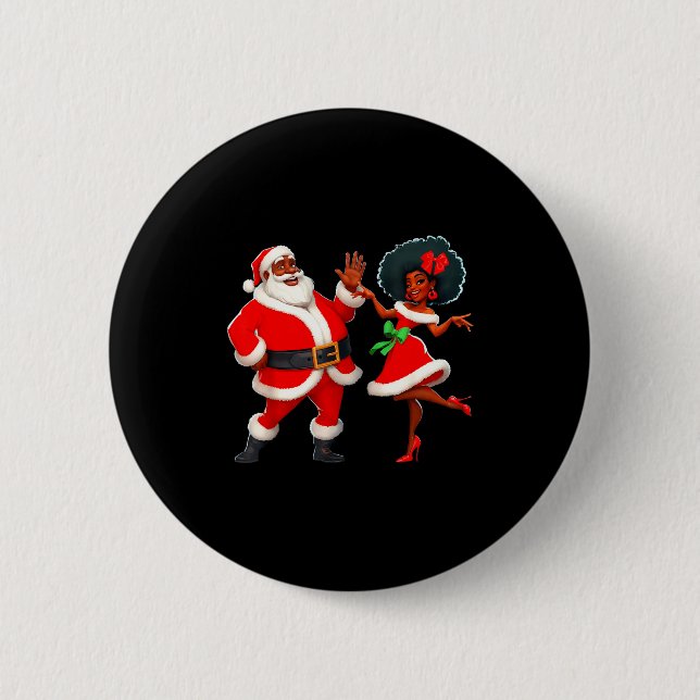 Chapa Redonda De 5 Cm Christmas Mr Santa Mrs Claus Dancing African Ameri (Anverso)