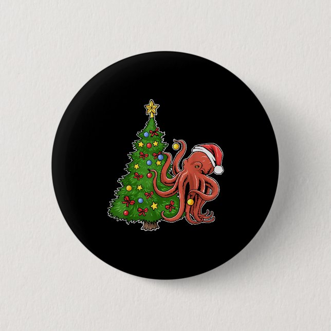 Chapa Redonda De 5 Cm Christmas Octopus  (Anverso)
