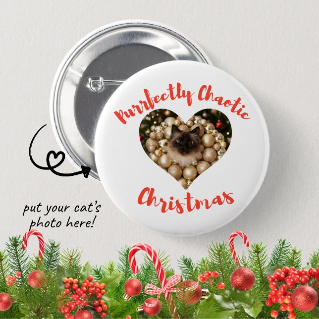 Chapa Redonda De 5 Cm Christmas Personalized Cat Heart Photo Frame (Subido por el creador)