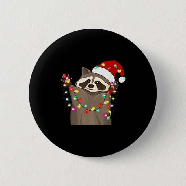 Chapa Redonda De 5 Cm Christmas Racoon Swea,funny Christmas Lights Racco (Anverso)