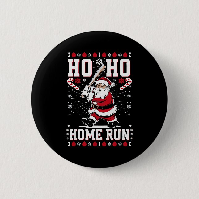 Chapa Redonda De 5 Cm Christmas Santa Baseball Home Run Ho Ho Home Run , (Anverso)