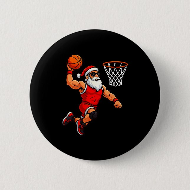 Chapa Redonda De 5 Cm Christmas Santa Basketball Player Dunking Basketba (Anverso)
