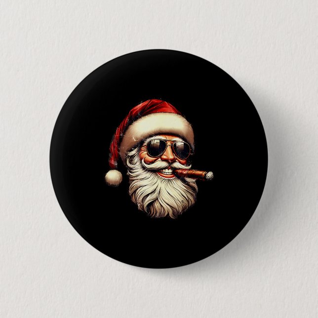 Chapa Redonda De 5 Cm Christmas Santa Smoking Cigar With Sungl Cigar Smo (Anverso)