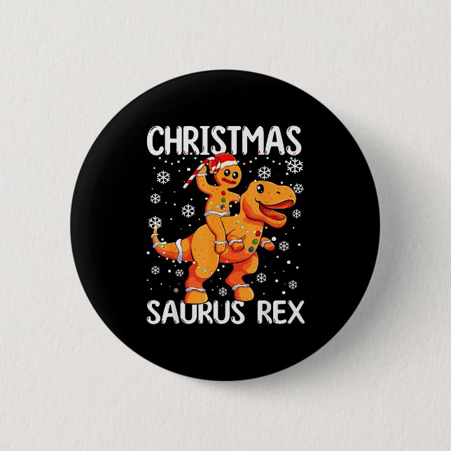 Chapa Redonda De 5 Cm Christmas Saurus Rex Gingerbread Man Cookie Trex B (Anverso)