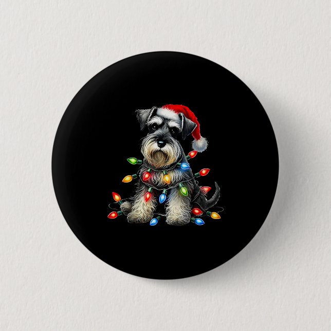 Chapa Redonda De 5 Cm Christmas Schnauzer Dog Santa Hat Xmas Light Holid (Anverso)