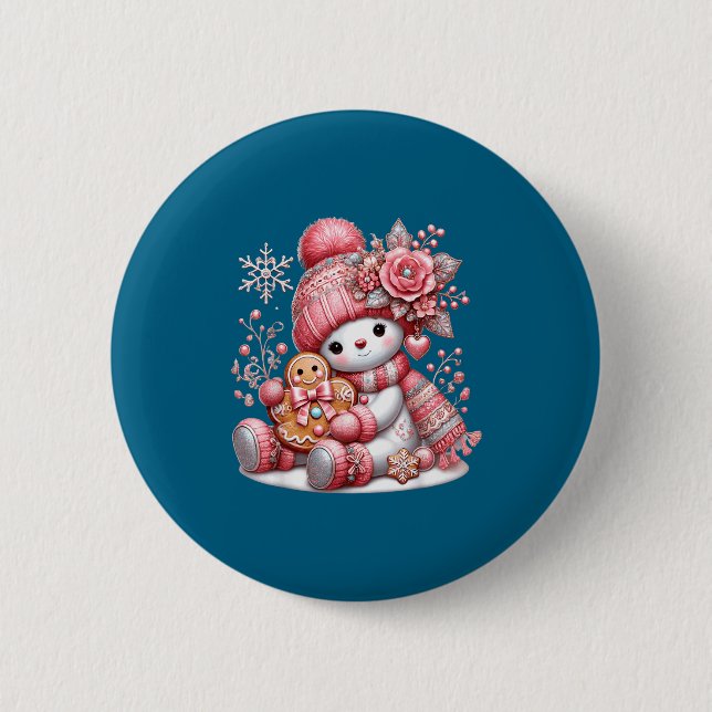 Chapa Redonda De 5 Cm Christmas Snowperson  (Anverso)