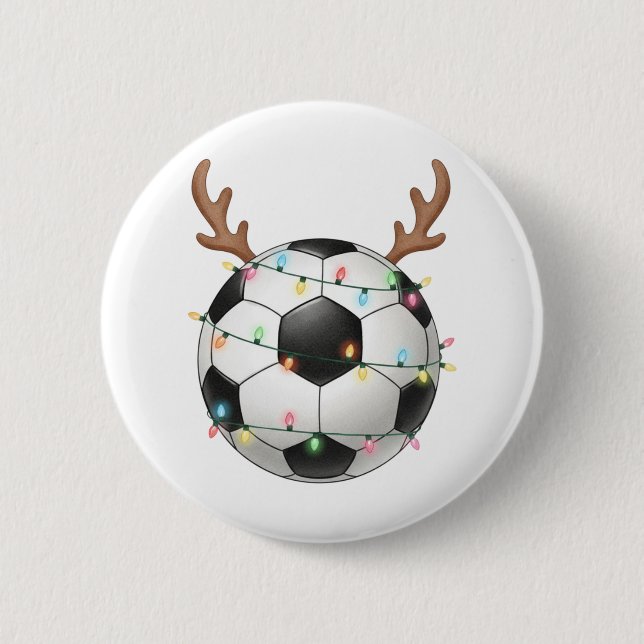 Chapa Redonda De 5 Cm Christmas Soccer Reindeer Football Lights (Anverso)