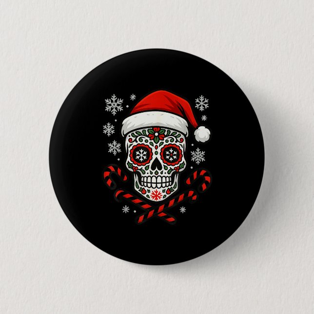 Chapa Redonda De 5 Cm Christmas Sugar Calavera Skull Santa Hat Candy Can (Anverso)