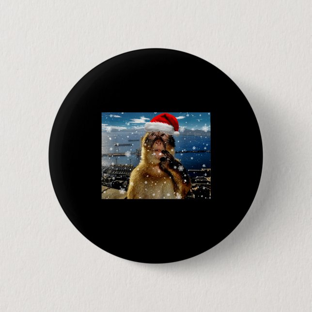 Chapa Redonda De 5 Cm Christmas Thinking Monkey Meme Brainrot Xmas Gift  (Anverso)