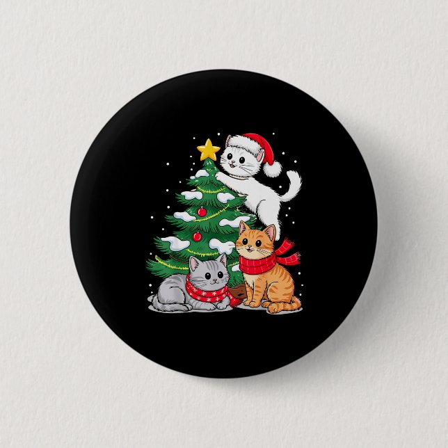 Chapa Redonda De 5 Cm Christmas Tree Cats Xmas  (Anverso)