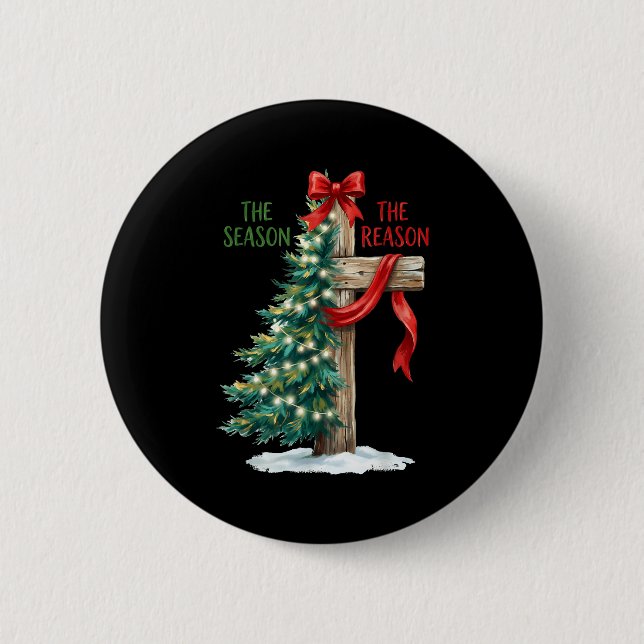 Chapa Redonda De 5 Cm Christmas Tree The Season Jesus Cross The Reason X (Anverso)