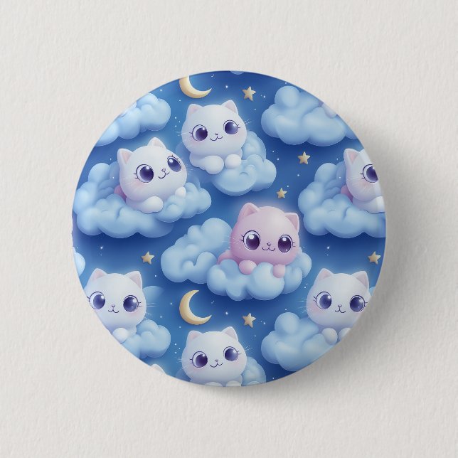 Chapa Redonda De 5 Cm "Chubby Kawaii Gats and Clouds 3D Seamless Pattern (Anverso)