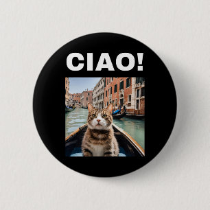 Chapa Redonda De 5 Cm Ciao Funny Gondolier Cat En Un Gondola Veneciano